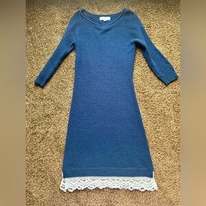 Pink Rose Navy Sweater Dress